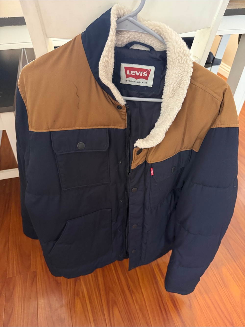 Levi's Navy and Brown Sherpa Collar Puffer Jacket